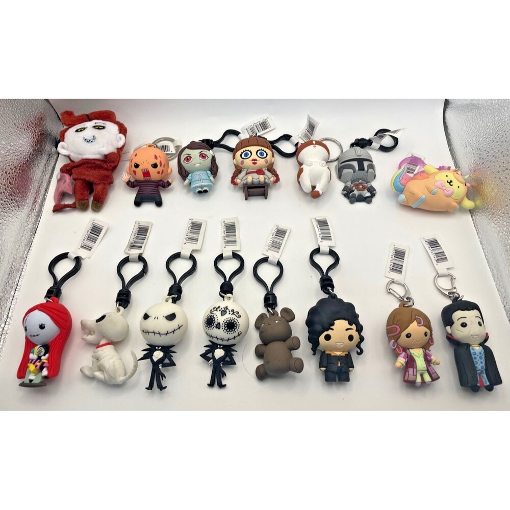 Keychains Lot of 15 Collectible 3D Figural Characters Keyrings Bag Clips Disney